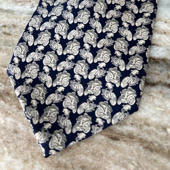 Sinsabang Pure Silk Tie Mens Motorcycles Blue White Made in Korea - Picture 5 of 7